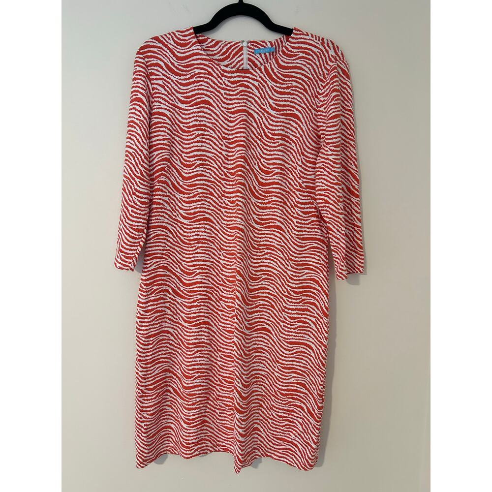 NWT J. McLaughlin Sophia 3/4 Sleeve Crew Neck Dress Rose Pink White Radio Waves